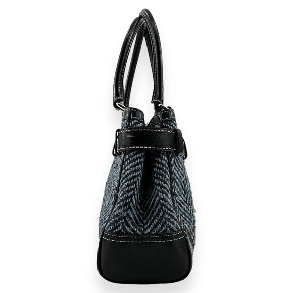 Coach Blue Hampton Herringbone Satchel and Coach Herringbone Black Wristlet - Picture 3 of 7